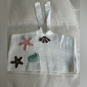 My Beachy Side Handmade Crochet White Beach Crop Top with Sea Motif